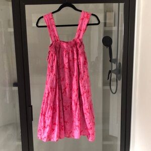 Karlie Boutique pink red floral lined sundress M elastic stretch at top pockets